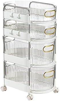 INS Style 4-Drawer Storage Rolling cart, Transparent Rolling Utility cart Snacks cart Drinks Trolley Mobile Shelving Unit Shelf with Universal Wheels (Cream Color)