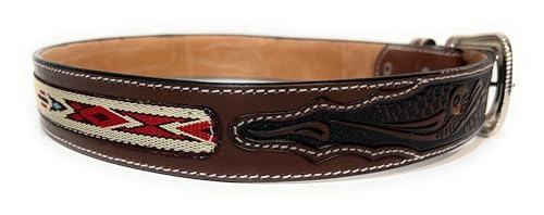 Generic Men's Heavy Duty Genuine Leather Western Casual or Work Belt, South Western Style Cowboy Rodeo Leather Belt3