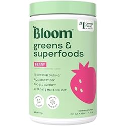 Bloom Nutrition Superfood Greens Powder, Berry, 25 Servings | Digestive Enzymes with Probiotics and Prebiotics, Gut Health, Bloating Support for Women, Chlorella, Green Juice Mix