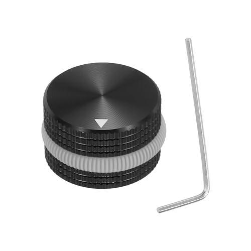 Image of sourcing map Aluminium Potentiometer Knobs, 1/4"(6mm) Volume Audio Control Knobs 15.5mm x 25mm Potentiometer Screw Type for Guitar Bass with Black Gray Rubber Ring and Wrench, Black