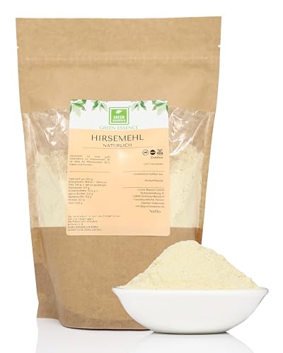 Natürliches Hirsemehl Gold 1kg von Green Essence Goldhirse Hirse fein gemahlen - Gelbe Braunhirse gemahlen - Millet Flour - Hirsevollkornmehl (1 Kilogramm)