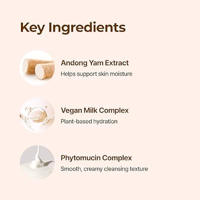 IsNtree Yam Root Vegan Milk Cleanser 220ml, 7.43 fl.oz | Korean Facial Cleanser for Sensitive Skin | Rich & Creamy Texture | Hydrating & Mild | Vegan & Cruelty-Free Skincare