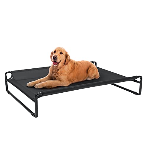 Veehoo Original Cooling Elevated Dog Bed, Outdoor Raised Cots Bed for Large Dogs, Portable Standing Pet with Washable Breathable Mesh, No-Slip Feet Indoor Outdoor, Large, Black, CWC2201