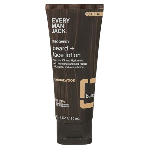 EVERY MAN JACK Sandalwood Beard & Face Recovery Lotion, 3.2 FZ, Packaging May Vary