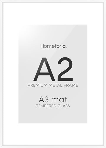 Image of Homeforia A2 White Picture Frame, High-End Metal, A3 Mat, Glass | High End Aluminum, Tempered Glass, Acid-Free A3 Removable Mat, A2 Edge-to-Edge Display, Wall Kit, Set Of 2