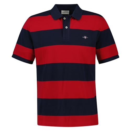 GANT Herren Block Stripe Polo Polohemd, Ruby RED, Large