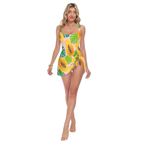 Maillot de bain une pièce femme jupe tropicale motif papaye été bikini froncé
