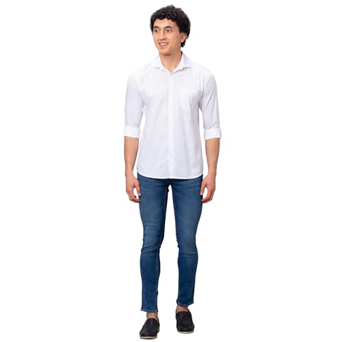 Image of Park Avenue Men's Slim Fit Pure Cotton Full Sleeve Cutaway Collar Solid Pattern Blue Casual Shirt