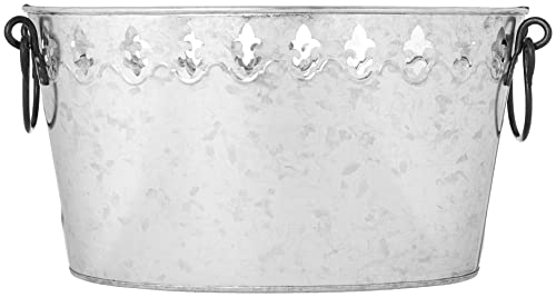 Kindwer Galvanized Fleur De Lis Oval Tub, Grey #TOP1