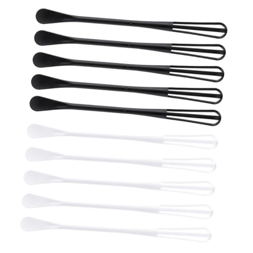 Homoyoyo Batidor de Huevos Manual de 10 Piezas (5 Negro 5 Color Claro) Set Mini Cucharas Multiusos para Cocina y Repostería, Herramienta para Mezclar y Batir Ingredientes Fácilmente
