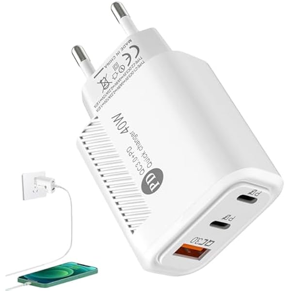 Adapter szybkiego ładowania - Głowica ładowarki telefonu - Ognioodporna głowica ładowarki USB QC3.0 2PD 40W Type-C do telefonu komórkowego z zabezpieczeniem przed przegrzaniem