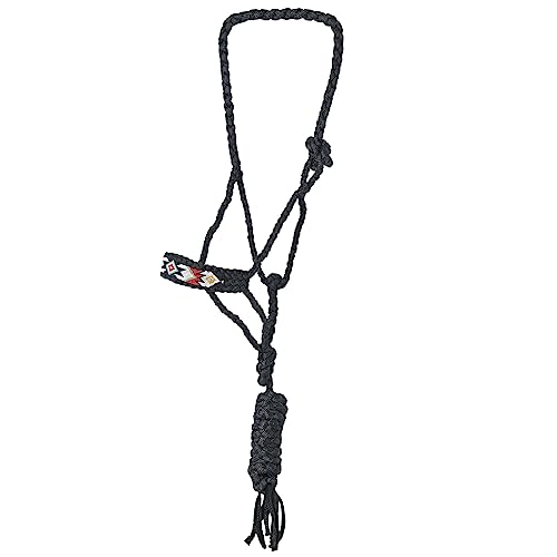 HILASON Black Wide Beaded Nose Braided Mule Tape Horse Halter 8ft