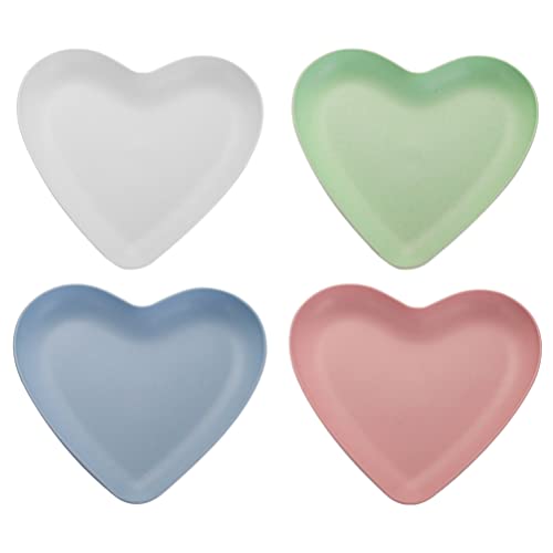 Hemoton Heart Shaped Dinner Plate: 4 Pcs Unbreakable Dinner Plates Snacks Salad Plates Candy Dish Appetizers Platter Steak Serving Plate For Party| Picnic| Camping| Bbq #TOP19