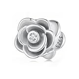 Encanto de rosa 3D de plata de ley 925 que se adapta al collar de pulsera Pandora, SCC2705