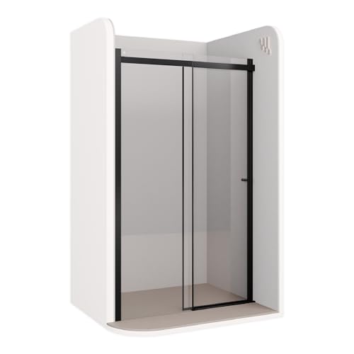 Mampara de ducha Kaylee Moments of Glass con ajuste de 156 a 158 cm y altura de 195 cm, puerta corredera y perfiles negros, cristal templado ESG 6 mm Negro