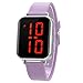 WUTAN Montre Digitale Femme Sport LED Montres-Bracelets numériques électroniques Tout Simplement élégantes pour Femmes Dames Ados Filles avec Bande en Cuir (Purple)