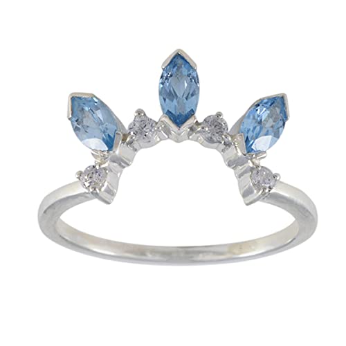 Bague en argent sterling 925 et topaze bleue naturelle pour femme éclatante