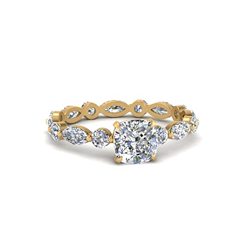 Image of 55Carat Choose Your Gemstone Marquise and Round Eternity Engagement Ring Yellow Gold Plated Cushion Shape Side Stone Engagement Rings Lightweight Office Wear Everyday Gift Jewelry US Size 4 to 12