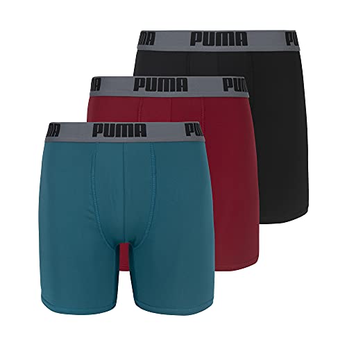 PUMA mens 3 Pack Performance boxer briefs, Red/Grey/Teal, Medium US