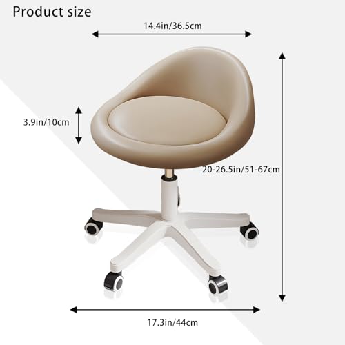 Image of Swivel Rolling Stool with Wheels, Height Adjustable PU Leather Drafting Chair, Round Seat for Salon, Spa, Tattoo, Office, Home Use Khaki Set of 1