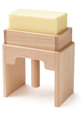 Wooden Butter Press Handcrafted Red Oak 3-Piece Set: Smooth Plunger & Fill Stand, Guided Top Opening for Straight Push, DIY Kitchen Tool for Homemade Shaping, Rustic Farmhouse Uniform Block Shaper