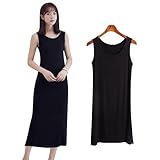 [WindTour] ペチコート レディース Uネック 透け防止 モダール スリップ キャミワンピース インナー 重ね着 タンクワンピース ロングワンピース キャミソール ロングタンクトップ 部屋着 ルームウェア下着 ハーフスリップ ロングスリップ 四季適用 (XL, ロング丈－黒)