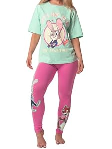 Disney Schlafanzug Damen, Damenschlafanzüge, Schlafanzüge Für Damen, Zootropolis Pyjamas, Pyjama Frauen Baumwolle, Grün XXL