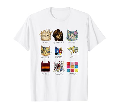 Vintage Famous Art History Painter Cool-Looking Cat Graphic T-Shirt