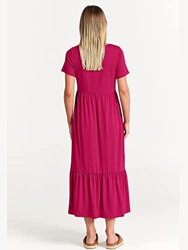 Image of ANRABESS Womens 2026 Summer Casual Maxi Dress A line Tiered Flowy Short Sleeve Crewneck T Shirt Beach Travel Long Dresses