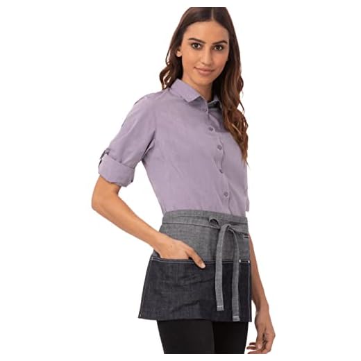 Chef Works Manhattan Waitress Apron - Denim Server Aprons for Women with Pockets, Indigo Blue, 23 Inch Width by 11.75 Inch Height
