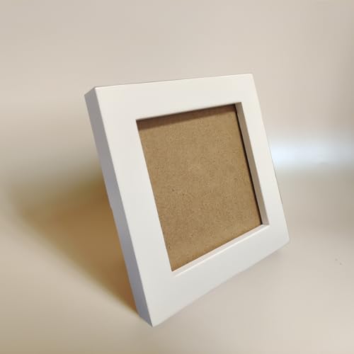 Image of 4x4 Picture Frame Solid Wood,White. Table Top or Wall Mount Photo Frames with Plastic Glass for 4x4 Inches Pictures, Modern Home Office Decor