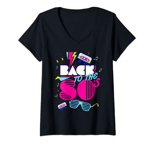 Femme Retour des années 80's Tees Vintage Retro I Love 80's Graphic Design T-Shirt avec Col en V