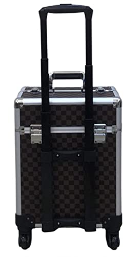 Image of Adson Multifunctional Professional Beauty Makeup Artist Rolling Cosmetic Aluminium Vanity Trolley Beauty Train case Makeup Cosmetic Trolley Hairstylist Travel Organizer (Carbon channal Diamond Black)