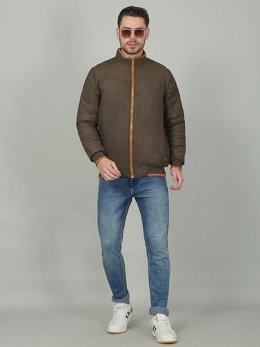 Image of Cantabil Solid Beige Full Sleeves Mock Neck Regular Fit Men's Casual Reversible Jacket | Casual Winter Jackets for Men | Mens Jackets for Winter Wear (P MJKT00239)