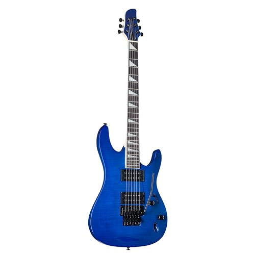 J & D 8051F SBL E-Gitarre, See Thru Blue, Linde Korpus, Riegelahorn-Furnier, Alnico Humbucker, Floyd Rose Tremolo