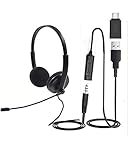USB, 3.5 and USB-C, Quality Sound Headset with Microphone, Noise Cancelling mic, Mute Button LED, Laptop, PC, MAC, Zoom, Skype, Video Conference Calls, Lightweight Headphones with mic
