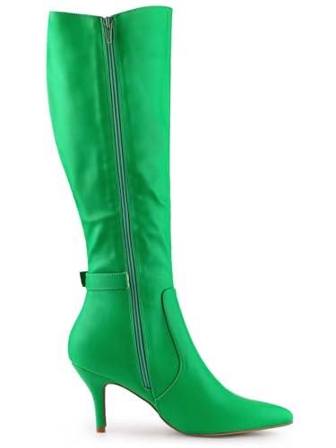 Allegra K Allegra K Women's Pointy Toe Buckle Stiletto Heel Grass Green Knee High Boots 8 m US