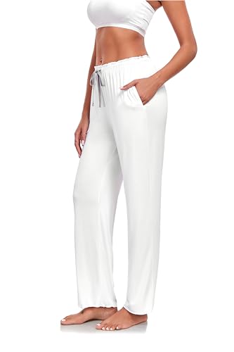 COLORFULLEAF Women's Bamboo Rayon Pajamas Pants Wide Leg Yoga Pants Casual Loose Cozy Sweatpants with Pockets2