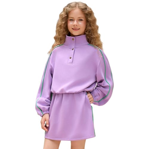 Mirawise Girls Activewear Sets Long Sleeve Crop Tops Tracksuit with Pockted Stretchy Skirt for Running 12-13Y