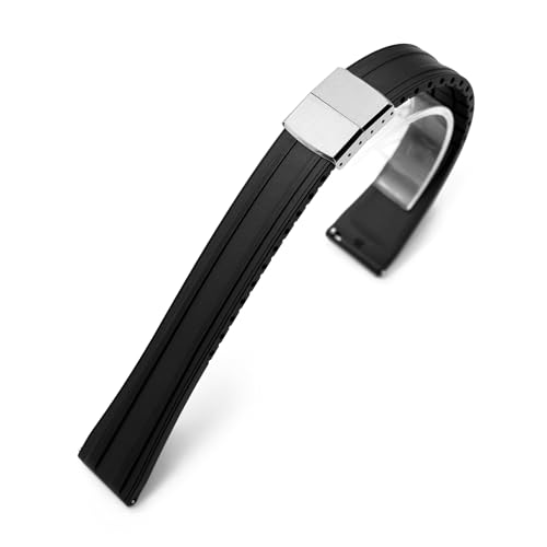 Bracelet de montre FKM 20mm noir MiLTAT caoutchouc fermoir deployant double crete
