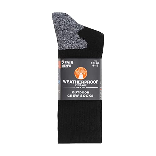 Weatherproof Vintage Men's Outdoor Wool Blend Crew Socks, 6-12 Shoe Size, 5 Pairs #TOP1