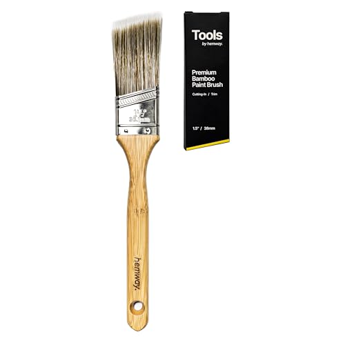 Hemway Bamboo 1.5 Inch Paint Brush | Premium Cutting In Brush for Sharp Lines & Edges, Angled, for Painting & Decorating with Emulsion, Gloss, Varnish, Paint on Walls, Furniture & Skirting Board