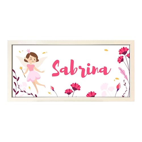 Personalised Wall Art White Framed Print Girl's Room Fairy | Custom Text Large Wide Room Sign | Bespoke Unique Soft Pastel Colours | Girl's Bedroom New Baby Gift | Poster Print Design | Gift For Her