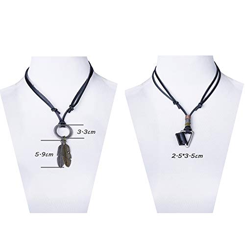 Joerica 4Pcs Leather Necklace For Men Women Vintage Feather Cube Chain Necklace Adjustable #TOP5