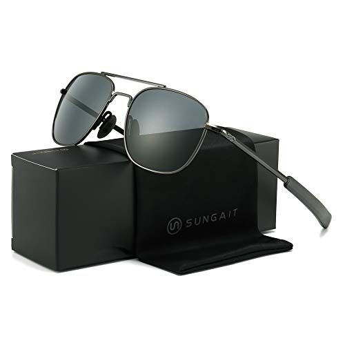 Sungait Men's Military Style Polarized Pilot Aviator Sunglasses - Bayonet Temples (Gunmetal Frame/Gray Lens, 55) A285Qkhu #TOP6
