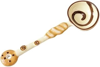 Porcelain Tablespoon with Long Handle - Low-Fire Underglaze Decorative Spoon in Bread and Pastry Motif, 16cm, for Dessert, Soups and Daily Use (Roast)