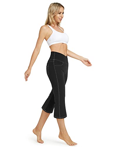 G4Free Capri Pants For Women Bootcut Yoga Pants With 4 Pockets High Waist Flare Leggings V Cross Capris Jeggings For Casual Workout (Black,M) #TOP5