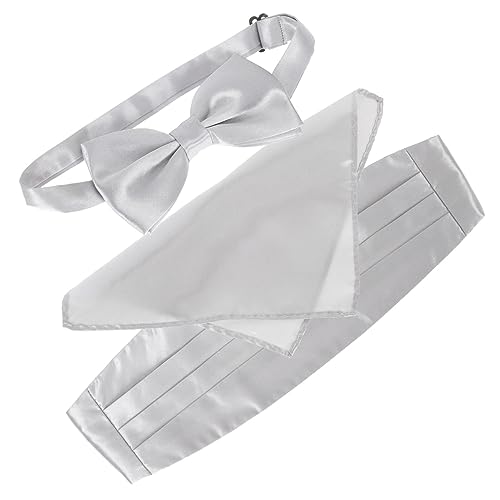 Set de corbatín, fajín y pañuelo para hombre plateado