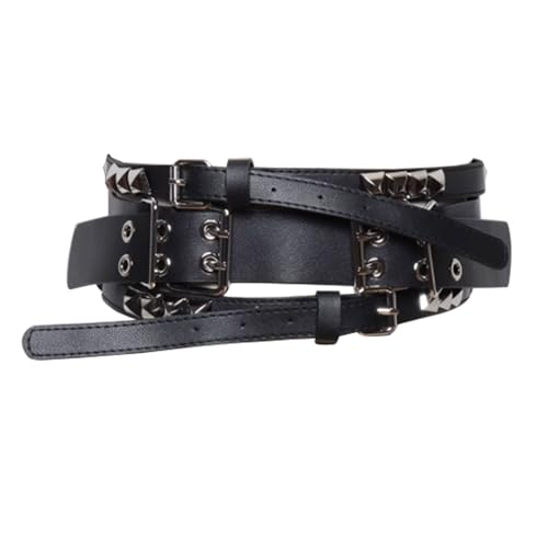 Dark Black Waist Belt Punk Style PU Leather Belt Motorcycle Style Heavy Zipper Wide Waist Belt