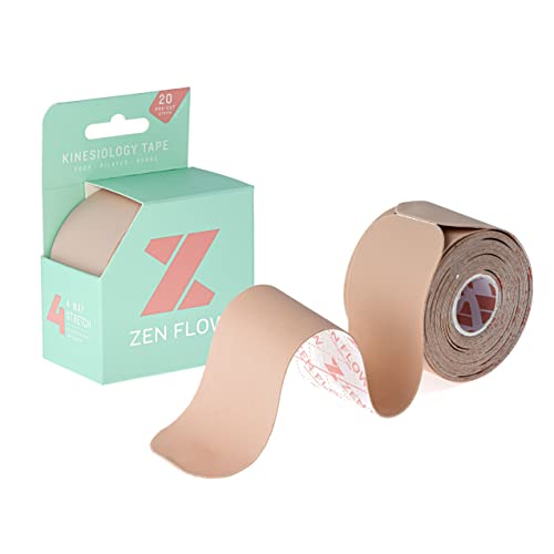 Zen Flow Kinesiology Tape - 20 Pre-Cut Strips - Unique 4-Way Stretch - Designed for Yoga, Pilates & Barre - Essential Sports Accessory for Muscle Support, Pain Reduction & Recovery